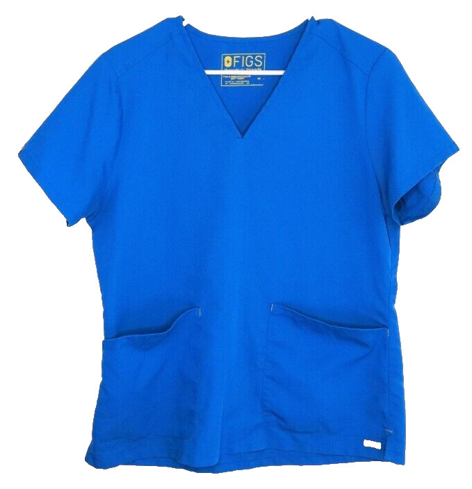 Figs Bright Blue Scrub Shirt - Top Size Medium Threads to Threads Soft Fabric