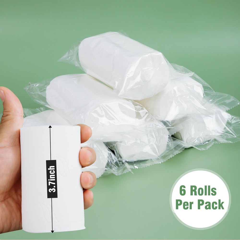 Travel 6 Rolls – Coreless & Individually Wrapped, Compact Packable Tissue for...