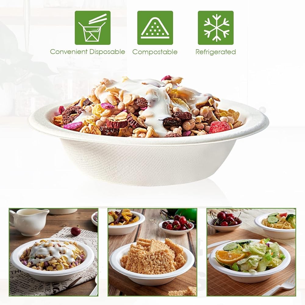 Paper Bowls, Disposable postable Bulk, Eco-friendly Bagasse,