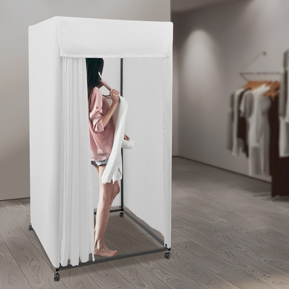 Freestanding Fitting Room Movable 4-Wheels Portable Rectangular Dressing Room