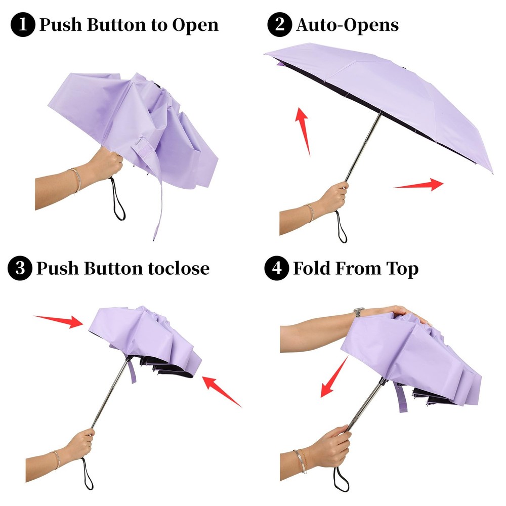 Automatic Mini Travel Umbrellas for Rain/Sun, Small Lightweight Folding Auto ...