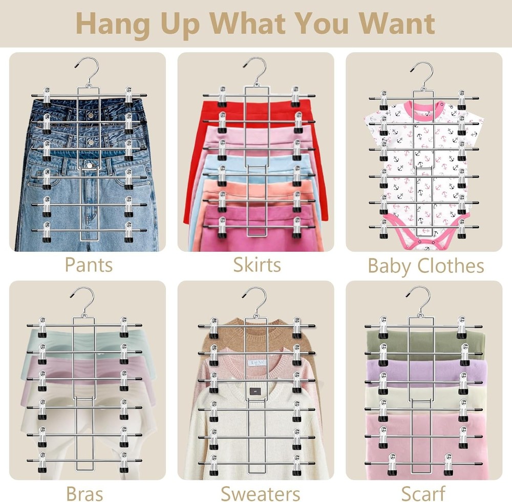 Pants Hangers with Clips,Space Saving Hanging Closet 1pack, Silver