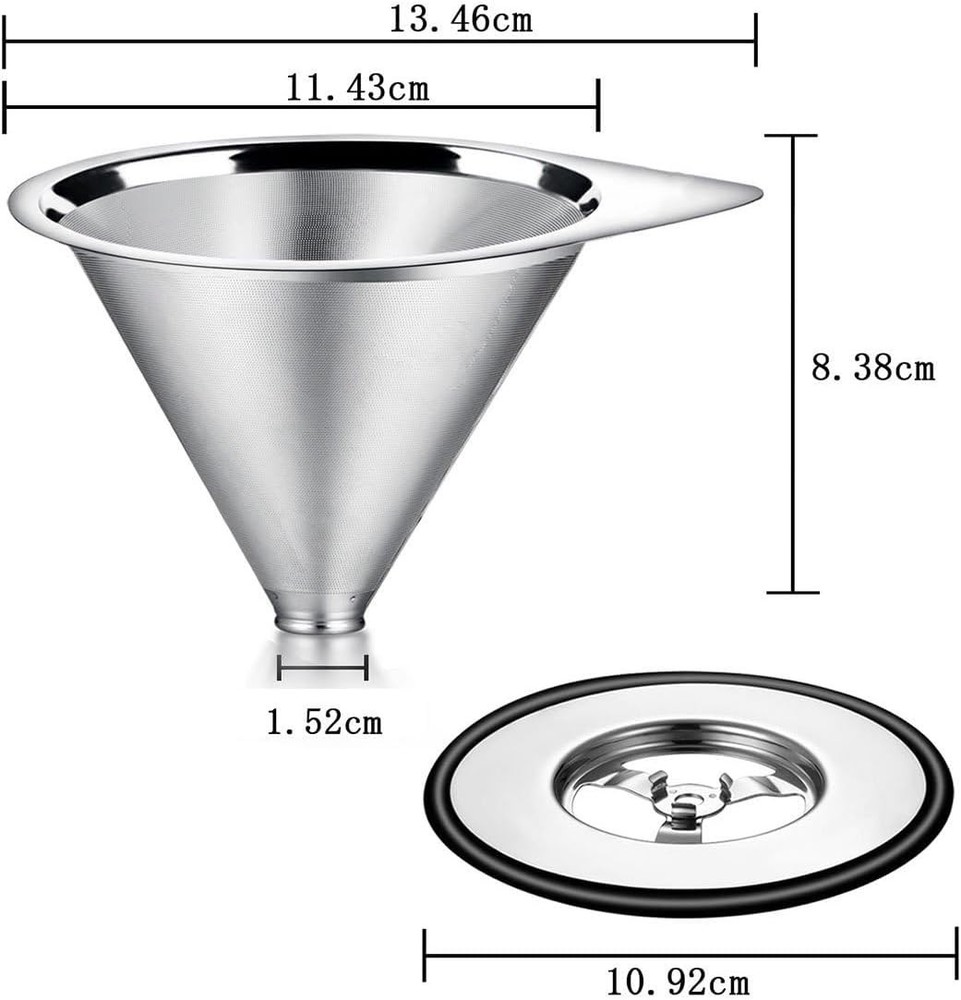 Stainless Steel Pour Over Coffee Dripper Cone Filter Reusable Single Cup with...