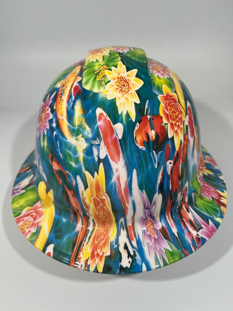 Full Brim Hard Hat Custom Hydro Dipped KOI FISH