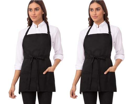 Unisex Three Pocket Apron Black, 2 Pack
