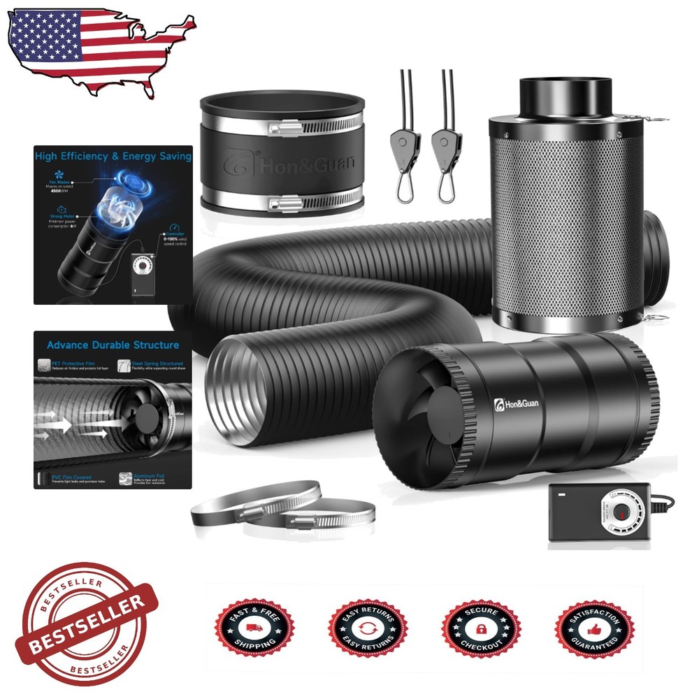 Efficient 4" Hydroponics Ventilation: Duct Fan, Carbon Filter, Speed Control