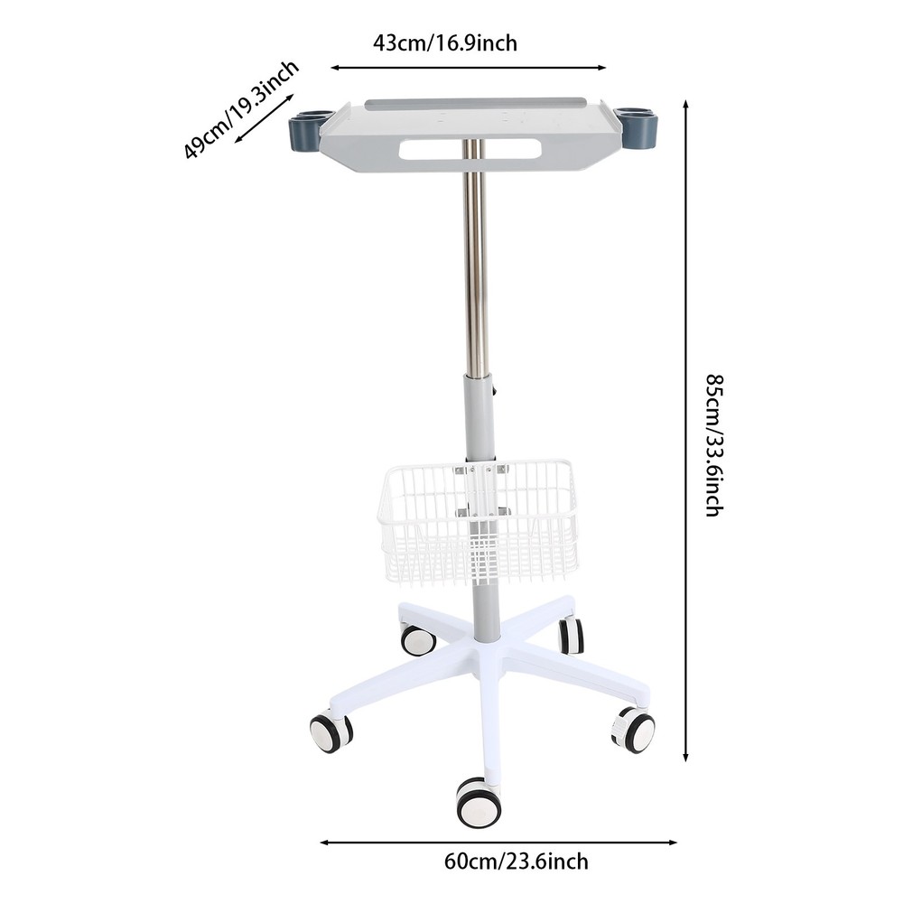 Versatile White Medical Cart with Adjustable Height and Ample Storage