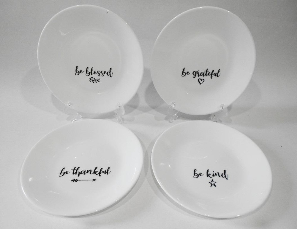 ❤️ 4 Corelle SENTIMENTS 6.75" Appetizer Plates BE THANKFUL GRATEFUL KIND BLESSED