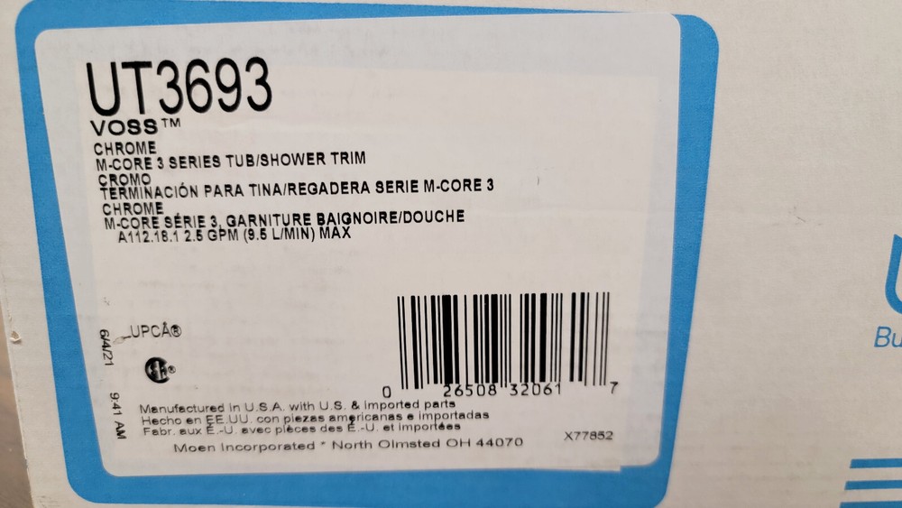 Moen Voss Single Function Pressure Balanced Valve Trim Only | Chrome | UT3693