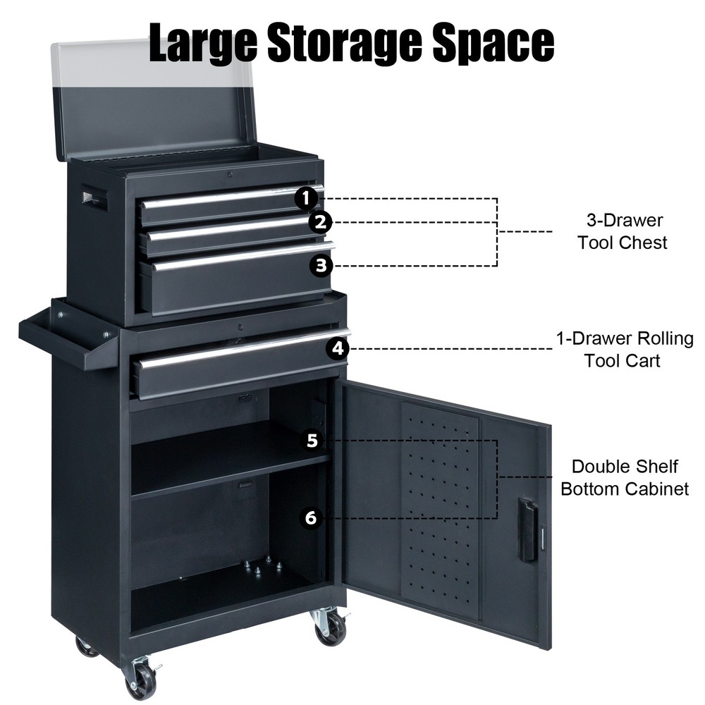 4-Drawer Rolling Tool Cabinet with Bottom Storage & Handle for Garage Workshop