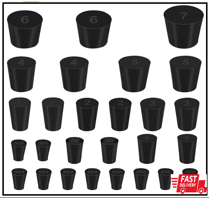 27 Pack (10 Assorted Sizes) 000# - 7# Tapered Lab Bungs Solid Rubber Stoppers