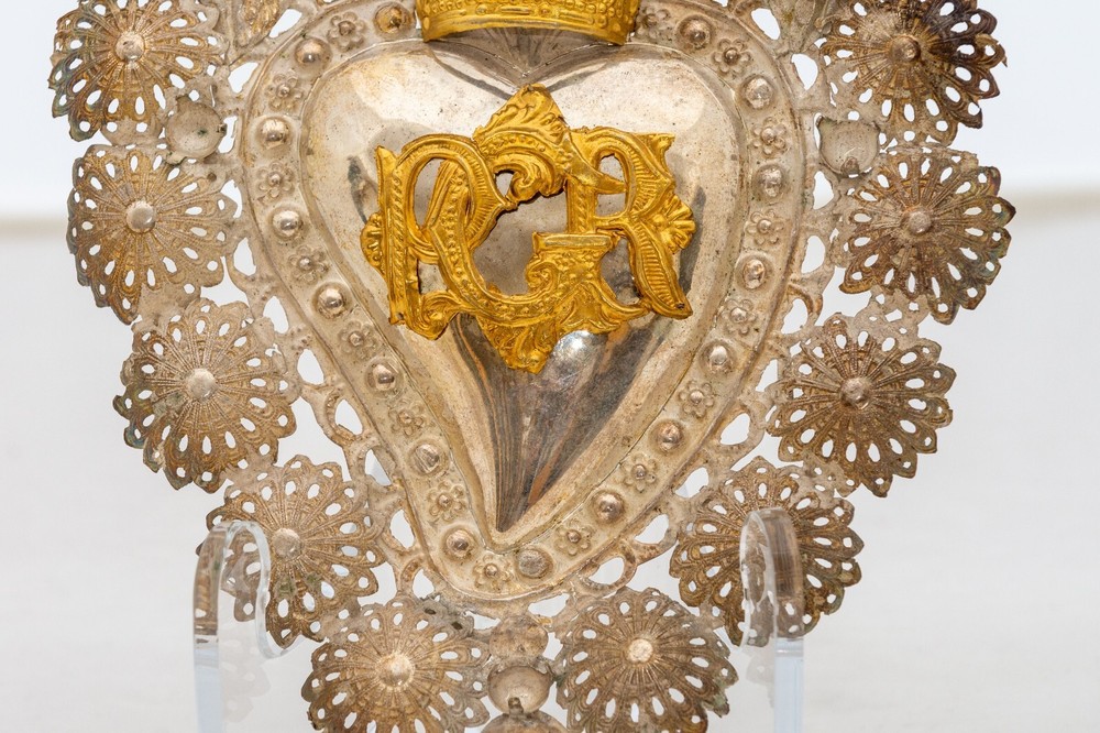 Antique silver votif heart