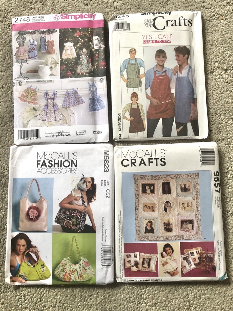 (4) CRAFT SIMPLICITY McCALL'S Patterns ~ Ornaments Aprons Bags Memory Package