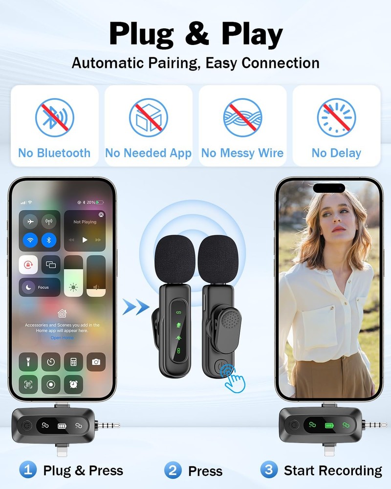 3in1 Wireless Lavalier Microphone for iPhone/Android/Camera/iPad, mini Microp...