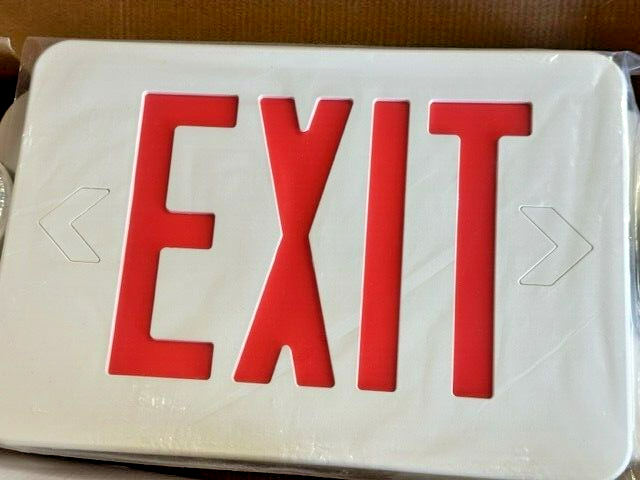 2-Light Plastic LED White Exit Sign with Red Light Up Exit Emergency Combo LED