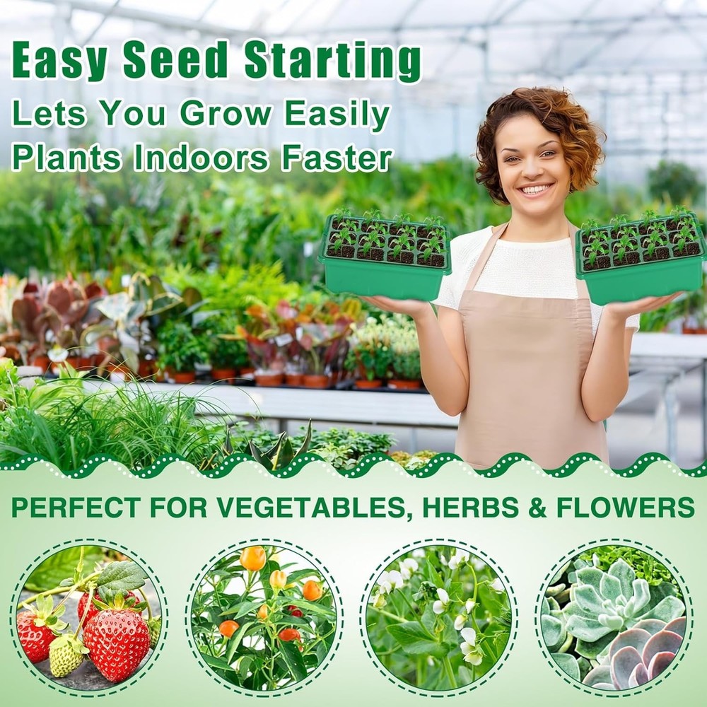 Seed Starter Tray with Grow Light & Heat Mat- 4 Pack 48 Cell Durable Easy Use...