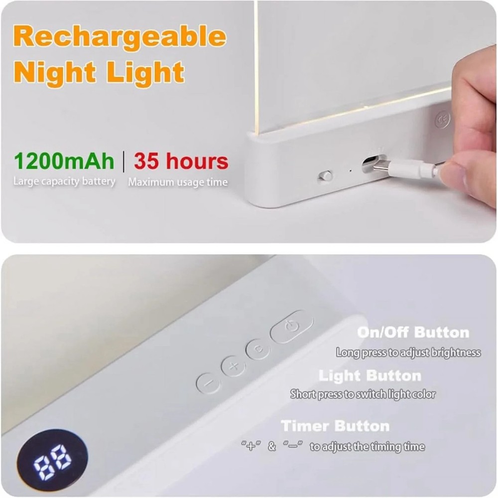 Book Light, Rechargeable Clear LED Flat Reading Light with 3 Colors Timer...
