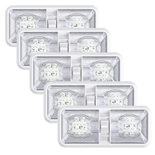 5 Pack RV LED Ceiling Double Dome Light Fixture with ON/Off Switch Interior