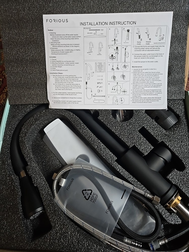 FORIOUS Kitchen Faucet, Spring Kitchen Sink Pull Down Sprayer Black New