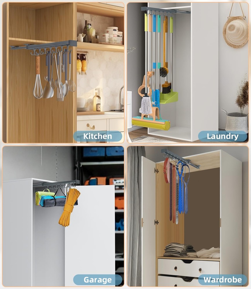 Pull Out Broom Holder, Multifunctional Slide Broom And Mop Storage/Organizer ...