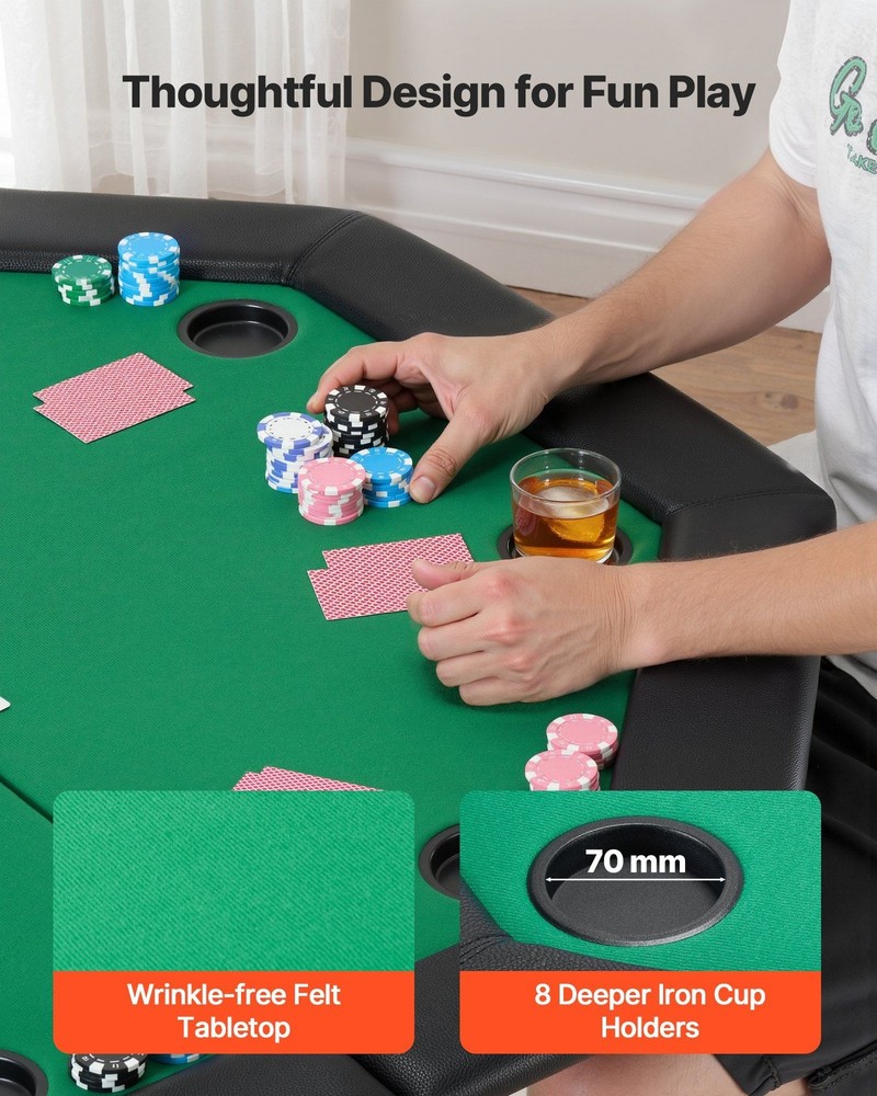 Durable Octagonal 48in Poker Table for 8 Foldable for Easy Storage