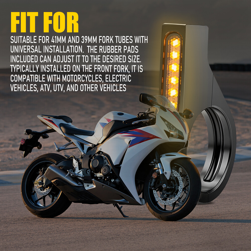 2X Front Motorcycle 39mm Fork White Amber LED DRL Turn Signal Light Indicator