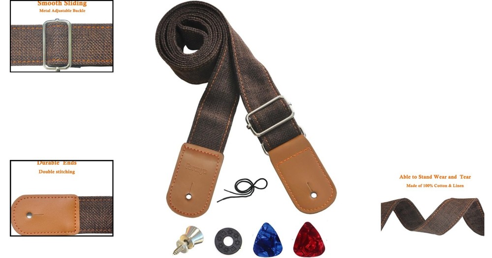 Ukulele Strap Cotton Linen Adjustable Uke Shoulder Strap with Picks Lock Butt...
