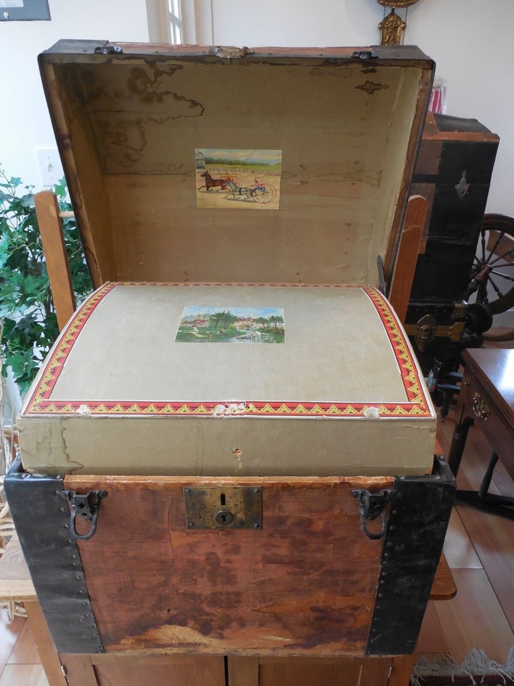 Antique Domed Wood Trunk w/ Removable Insert