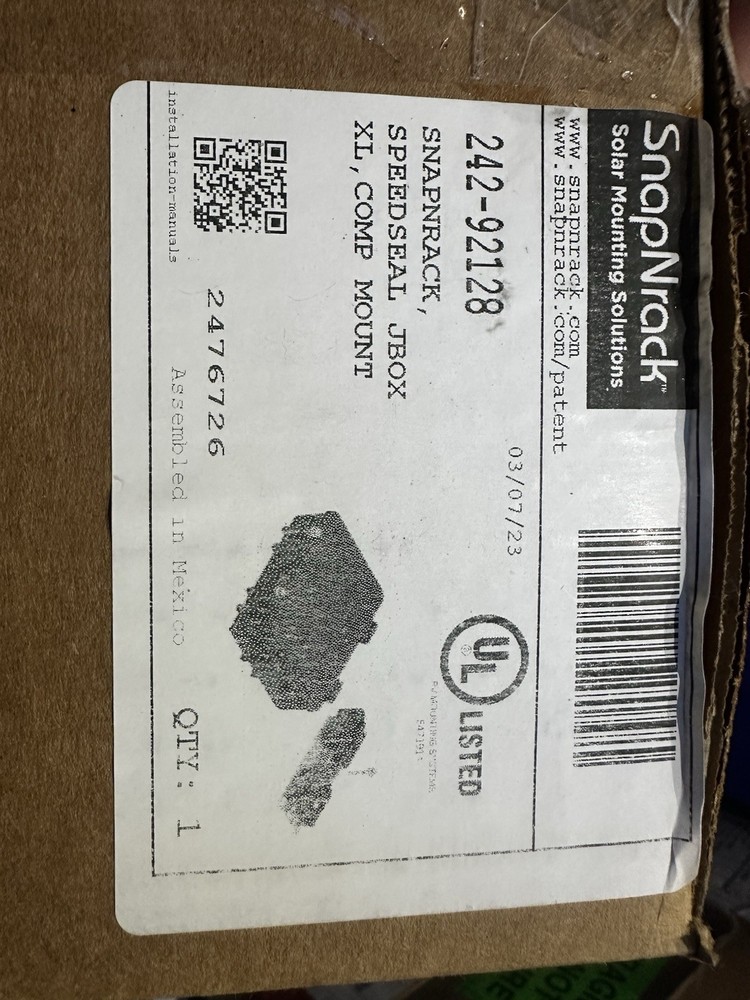 SNAPNRACK,SPEEDSEAL JBOX XL, COMP MOUNT