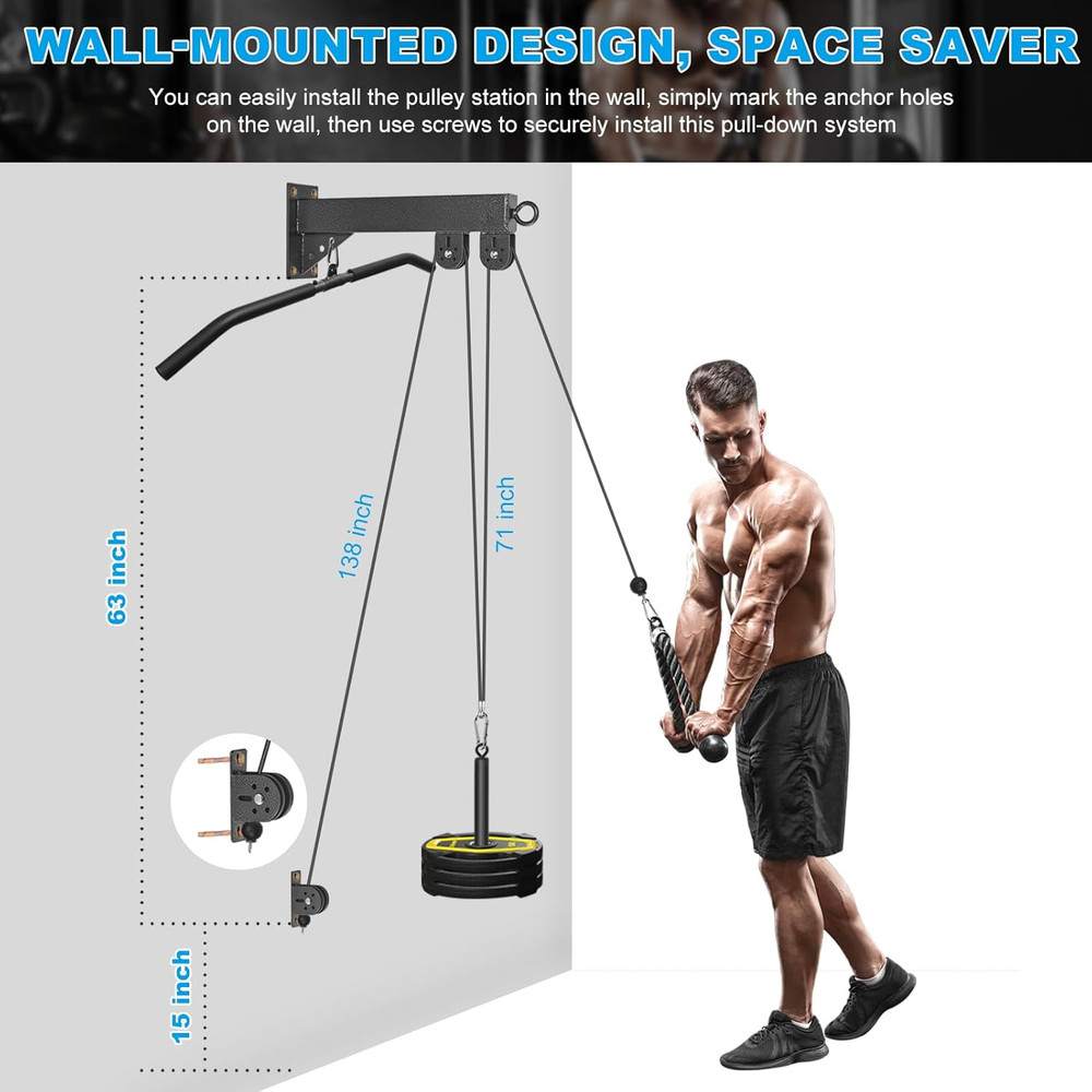 Wall Mounted Pulley System, Low Cable Machine Pulley System for LAT Pulldown, Bi