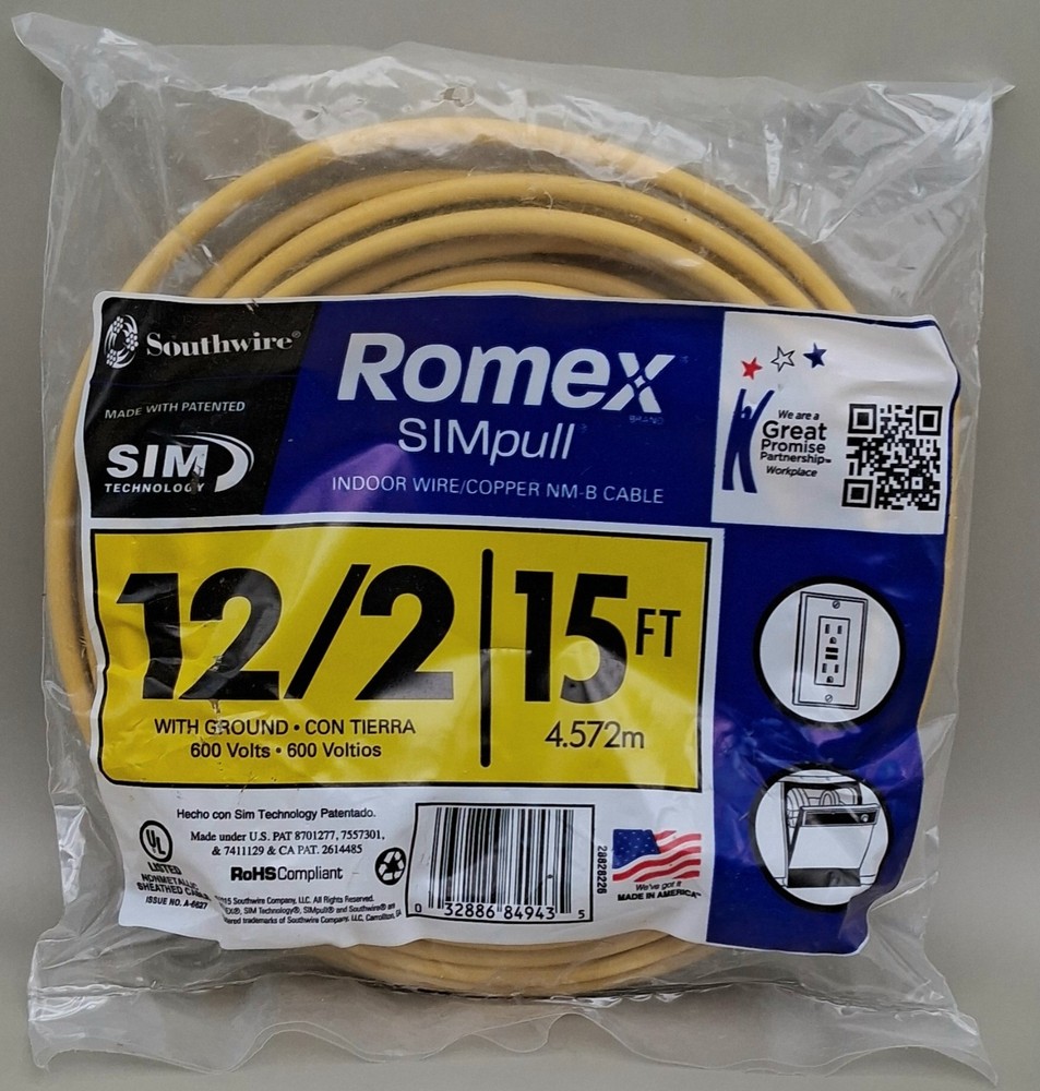 Southwire Romex Type NM-B 12/2 with Ground, 15 ft.