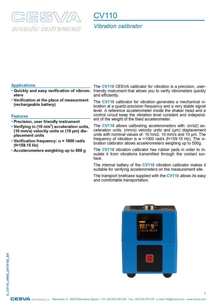 CESVA CV110 Vibration Calibrator