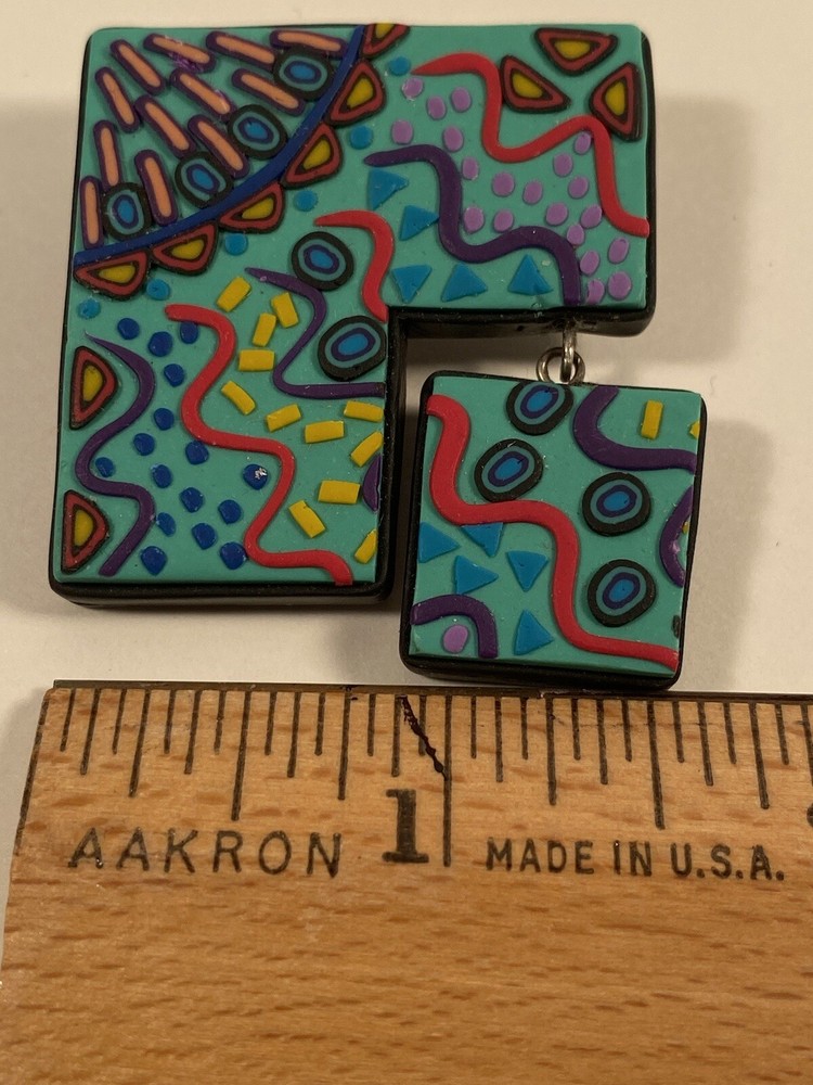 Fun Square In Square Polymer Clay Pin