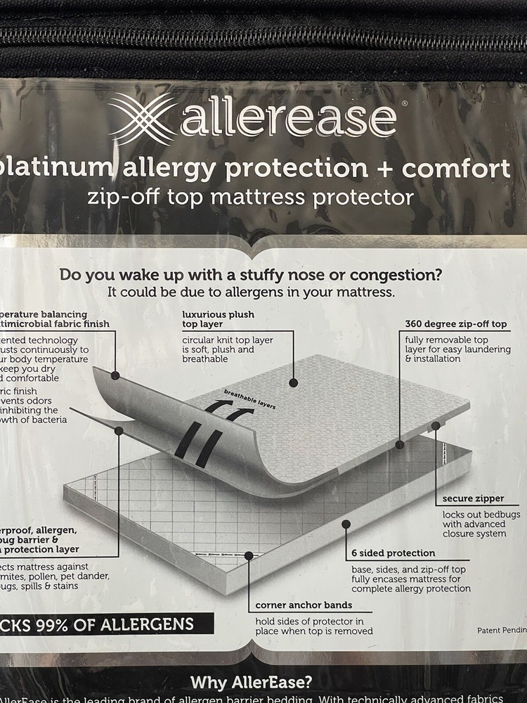 ALLEREASE Twin Mattress Protector Platinum Allergy Relief & Comfort Zip-Off Top