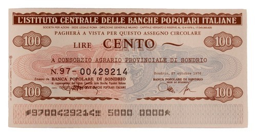Italian Emergency Notes - 100 Lire - Sondrio