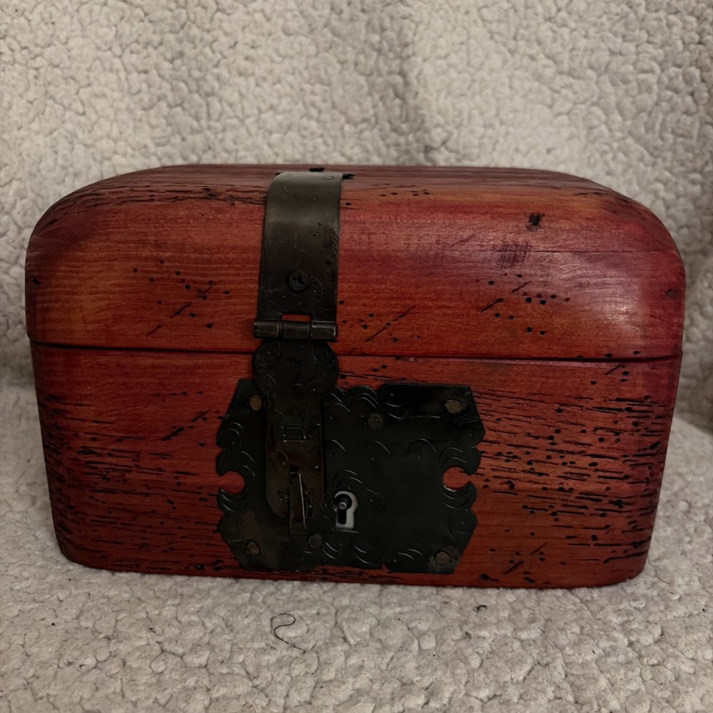 Vintage Mexican solid wood treasure chest with working lock and key.