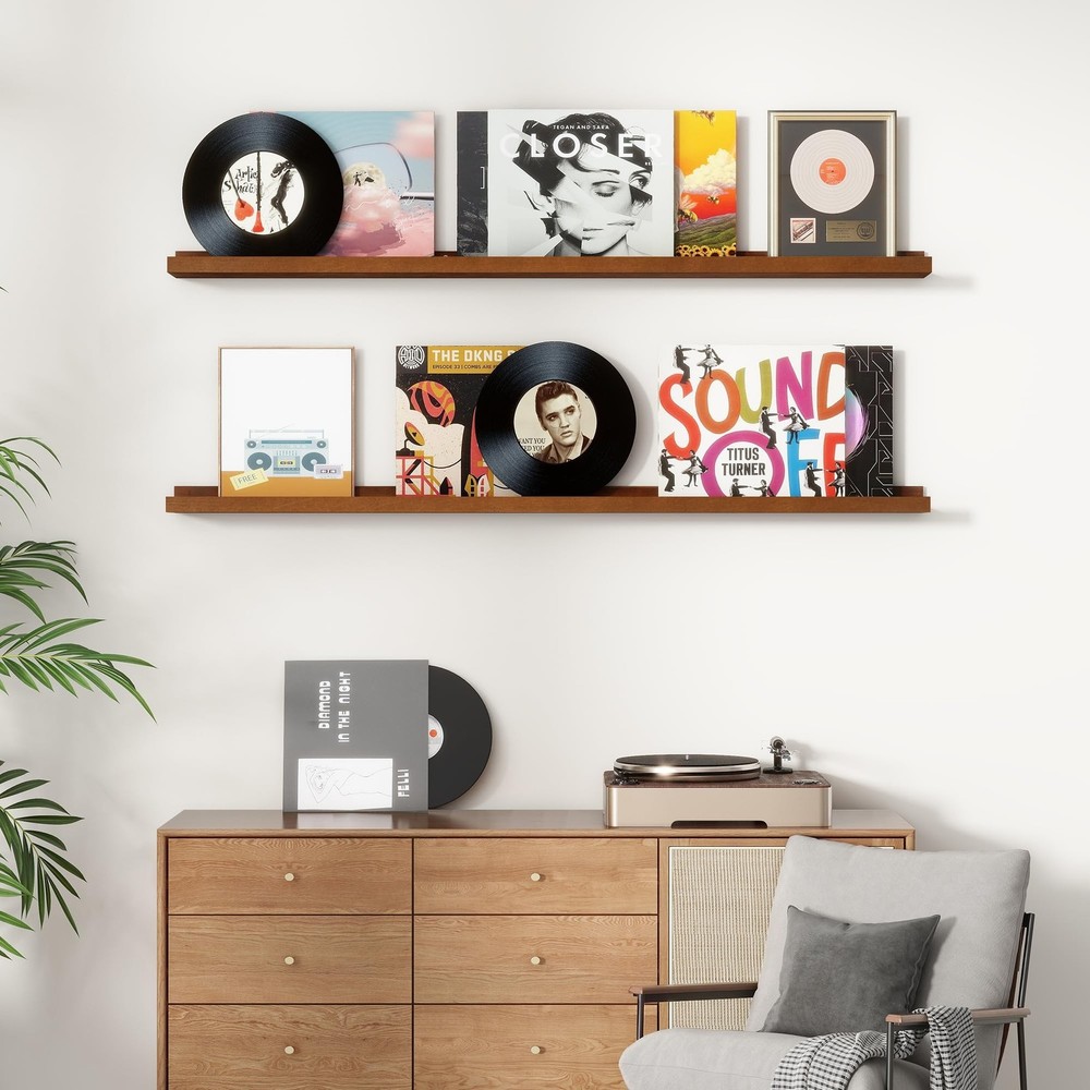 Picture Ledge Wall Shelves 24 inch Width Set of 2, Solid Pine Wood Rustic Flo...