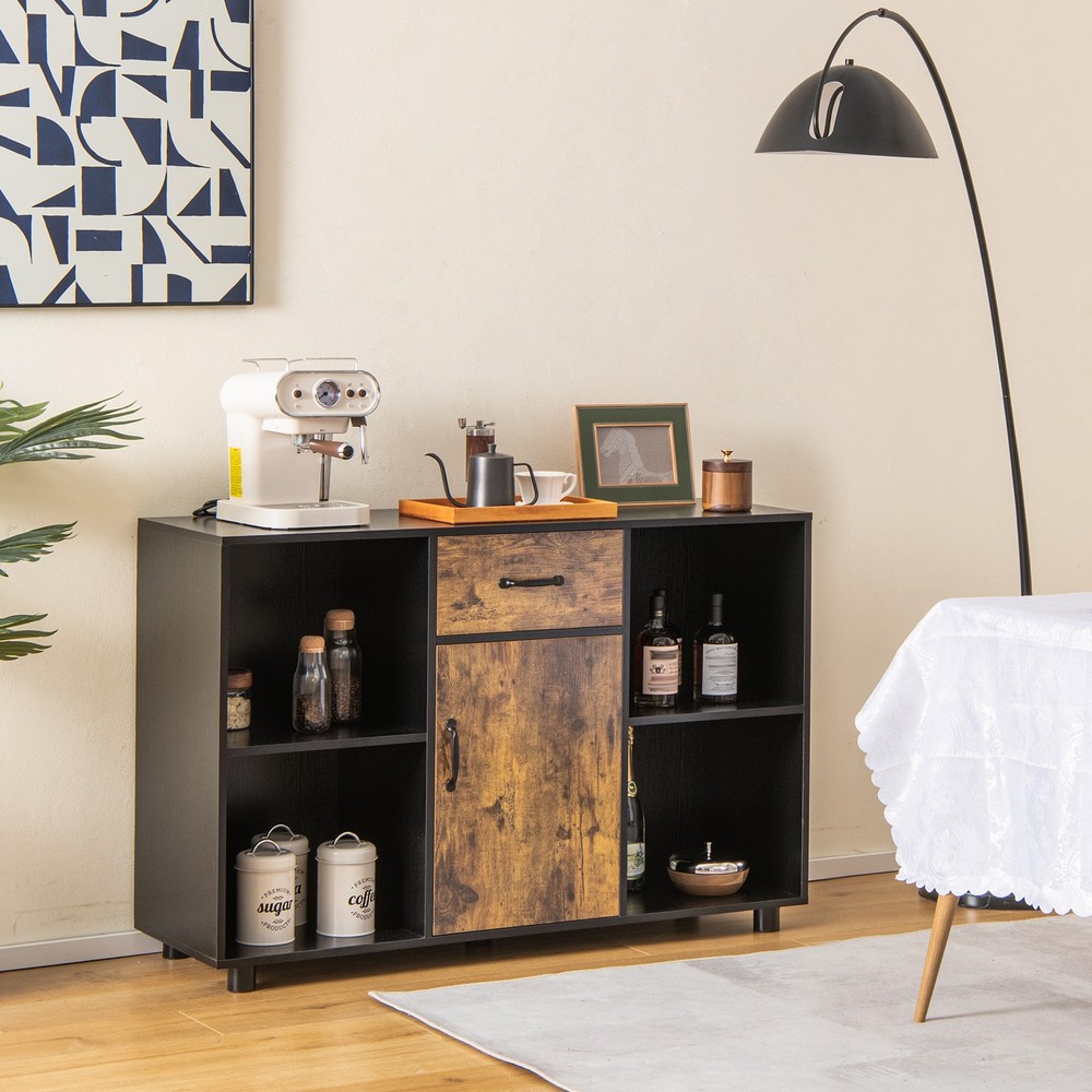48" Industrial Buffet Sideboard, Kitchen Cupboard with 4 Open Cubbies