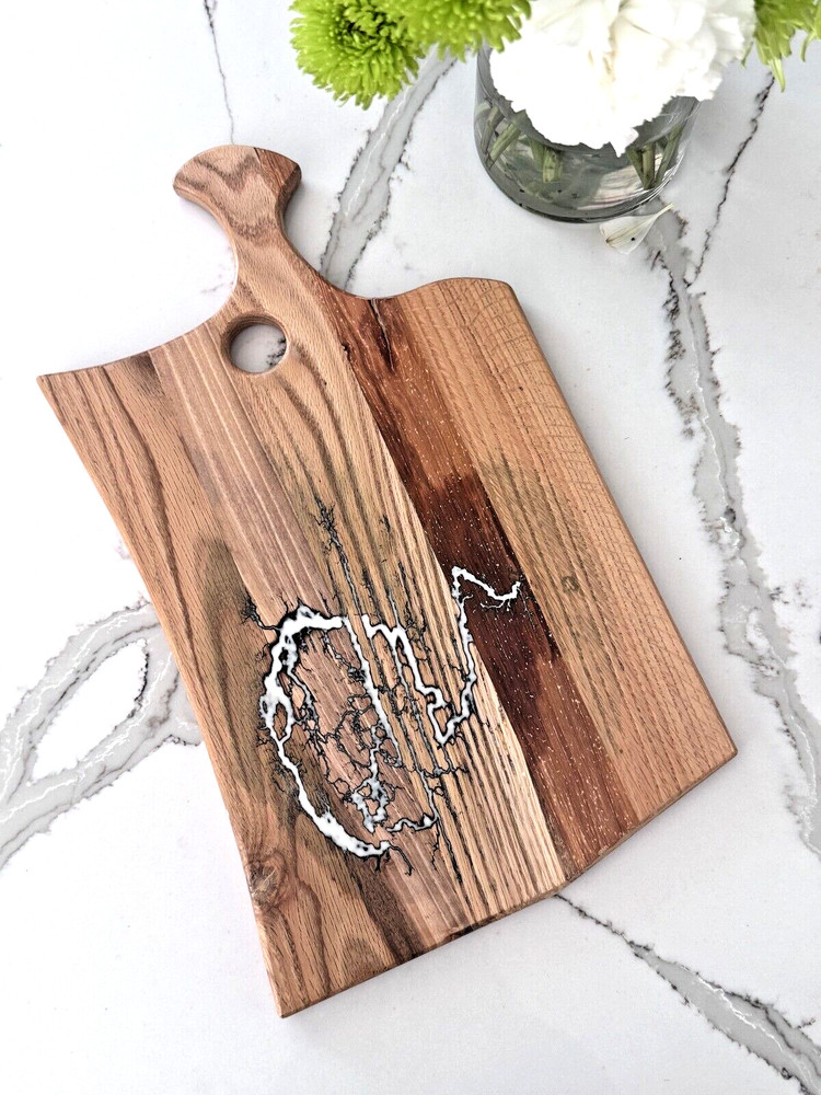 Handmade Wooden Cutting Board with White Epoxy. Kitchen Decor. Charcuterie. Gift
