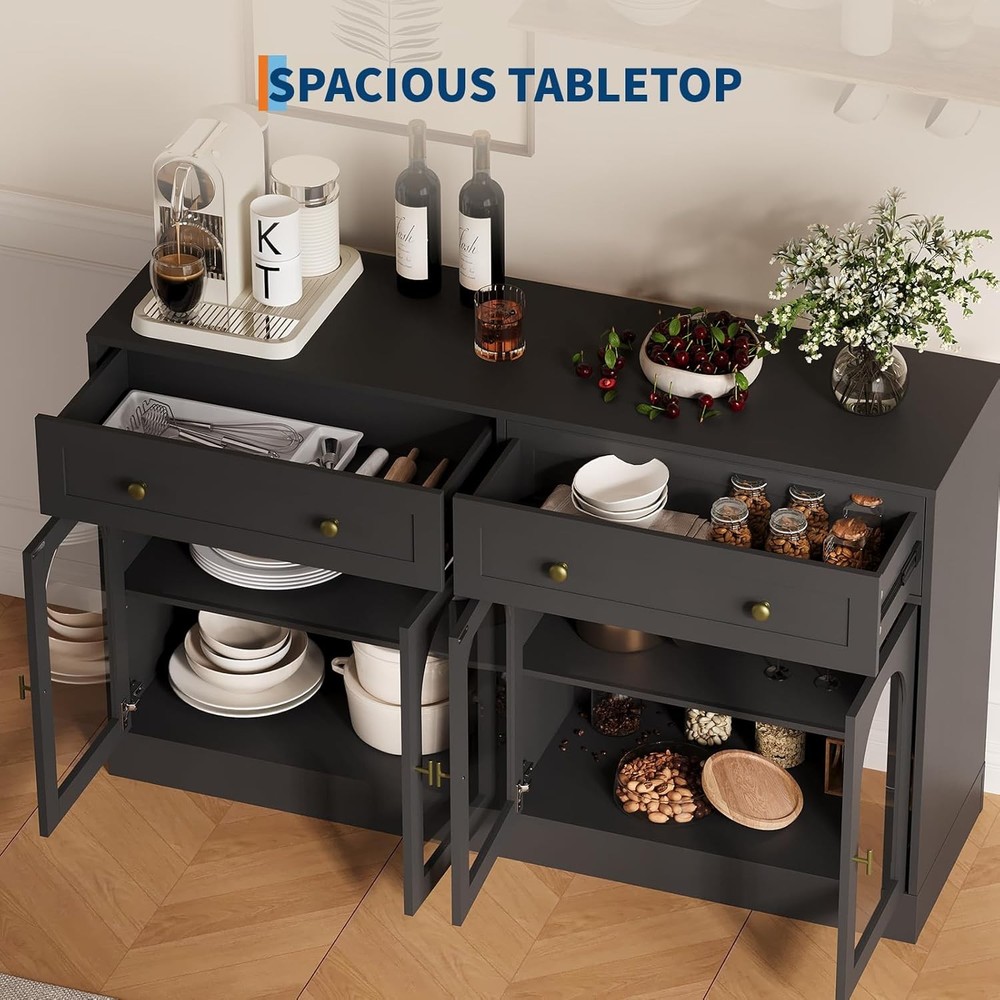 Modern 55" Sideboard Buffet Cabinet – Doors, Storage Drawers, Adjustable Shelves