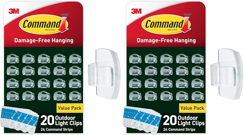 Command Outdoor Light Clips,20 Clear Clips and 24 Command Strips,Damage-Free Han