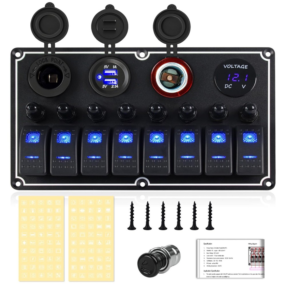 Marine Switch Panel Waterproof,8 Gang Boat Rocker Switch Panel,Multi-Function...