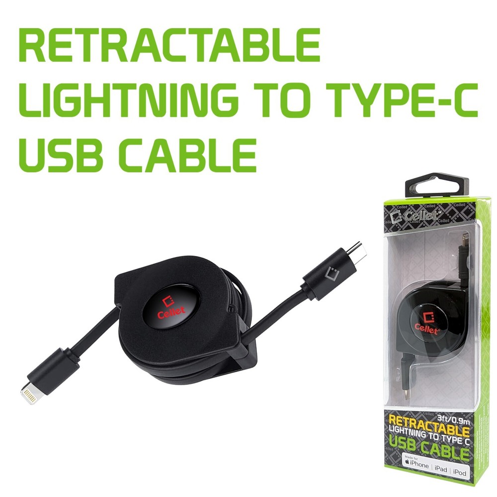 Retractable iPhone Cable, Lightning to USB-C Charging Cord (MFI Certified)
