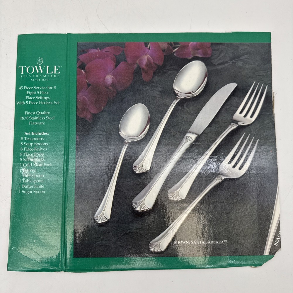 New Towle Santa Barbara SS Flatware 8 Sets 5 Pc Setting & 5 Pc Hostess Serving