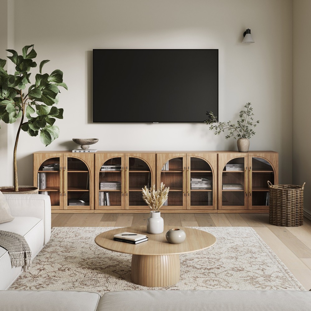 Set of 4 Modular Sideboard with Storage, Camel/ Ebony