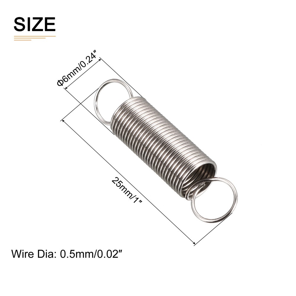 20Pack 0.5x6x25mm(WxODxL) Extension Spring Extended Compressed Spring Silver