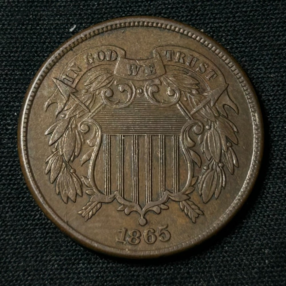 1865 Two Cent Piece Philadelphia Mint Extremely Fine Condition