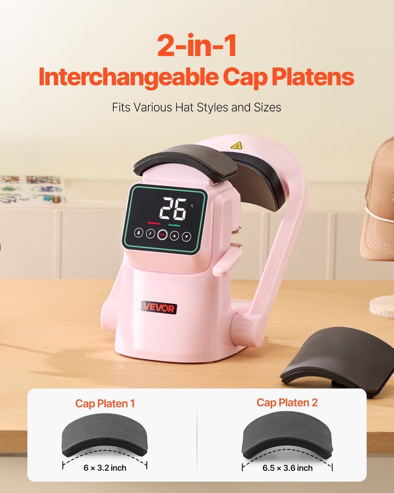 Auto Hat Heat Press Machine 2pcs Interchangeable Platens Automatic Open Re