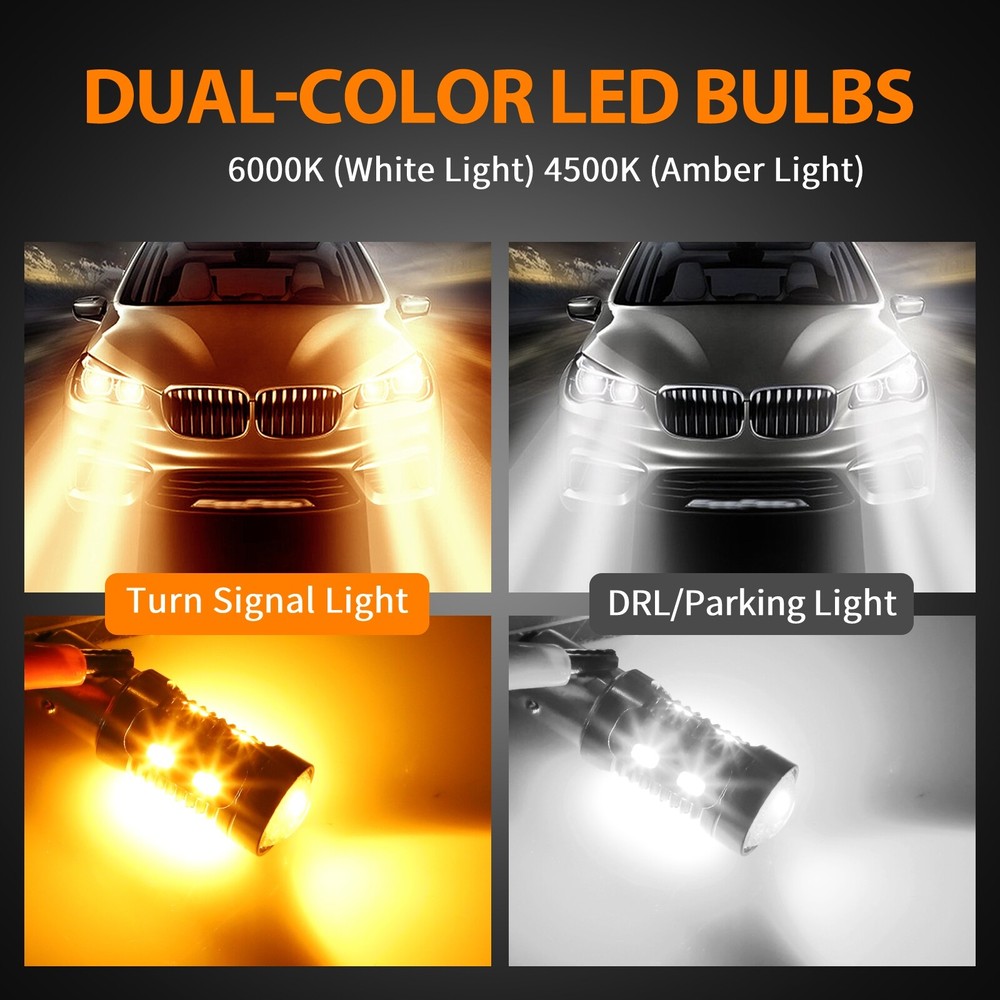 2X 1157 LED White/Amber DRL Switchback Turn Signal Indicator Parking Light Bulbs