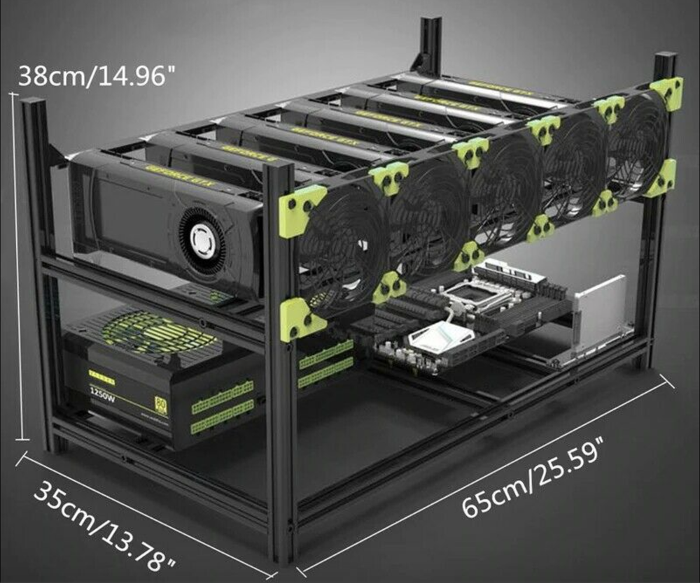 Veddha 6 GPU Miner Case Aluminum Stackable Mining Case Rig Open Air Frame USA!!!